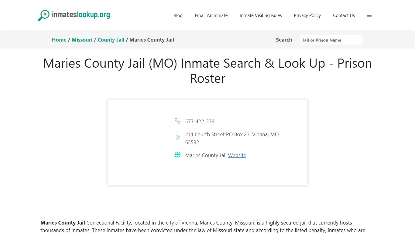 Maries County Jail (MO) Inmate Search & Look Up - Prison Roster